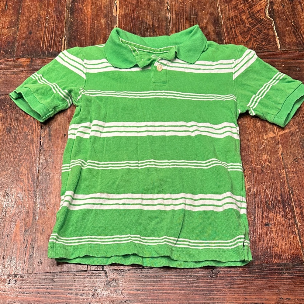 Children’s  Place  Green Polo with White Horizontal Stripes Shirt. Size M(7/8)